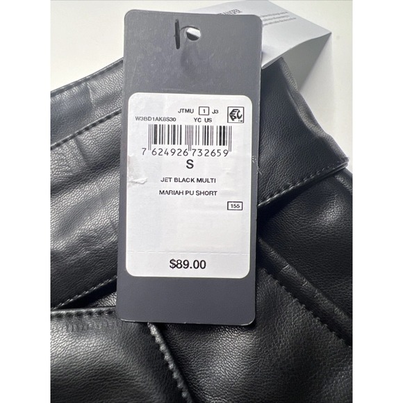 GUESS Mariah PU Leather Shorts Jet Black High Waist Pleated Paper Bag Waist - Picture 4 of 6